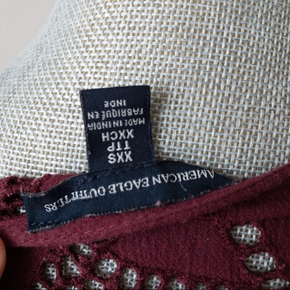 American Eagle Burgundy Eyelet Boho Dress, XXS - Picture 4 of 4